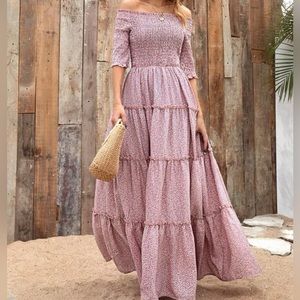 Pink floral maxi dress, perfect for Valentine’s Day!